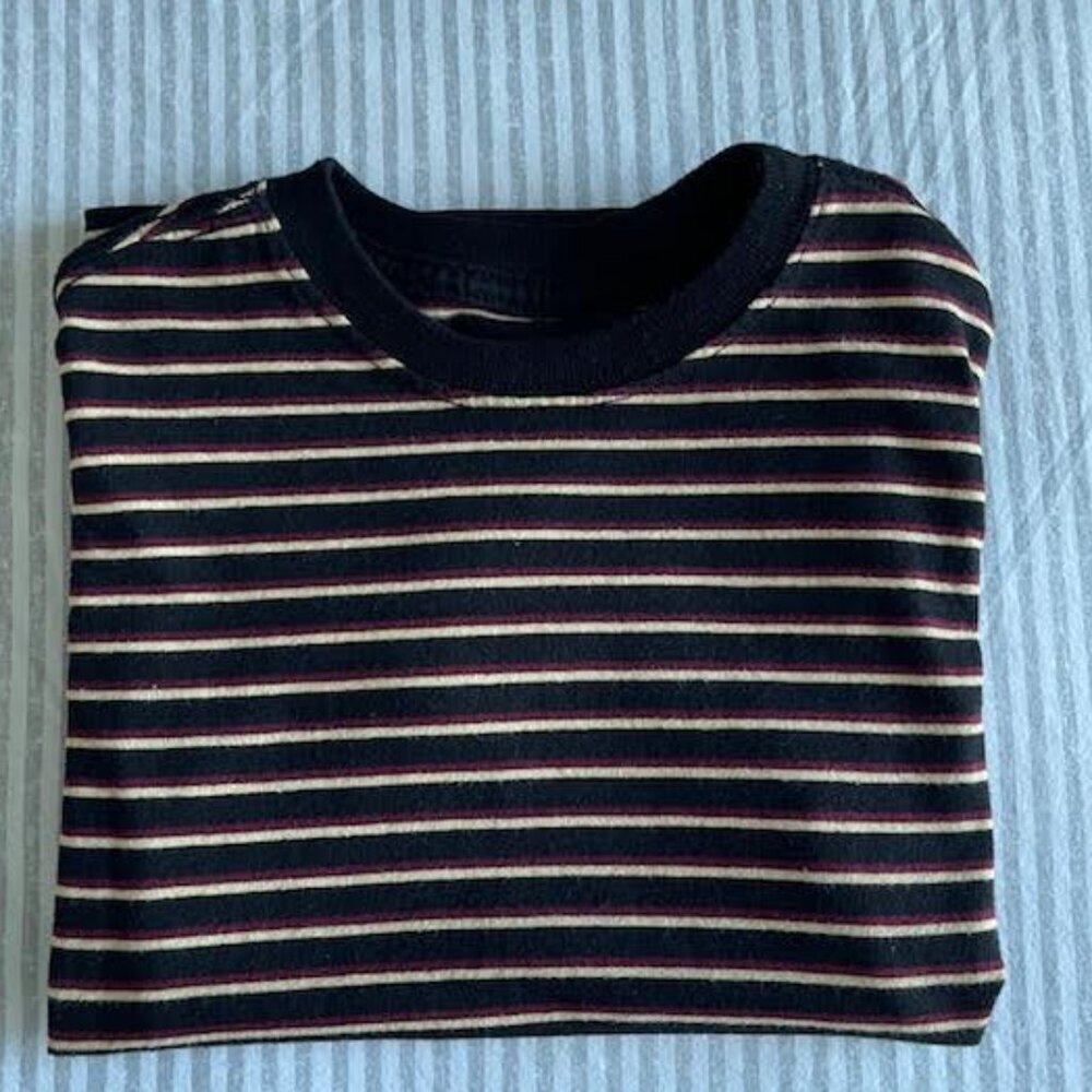 Wonder Nation Boys Size 6-7 Striped Short Sleeve Tee Shirt (Black, Tan, Maroon) - Picture 2 of 6